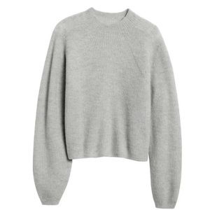 BANANA REPUBLIC 551630-02 Light Gray Cropped Ribbed Ballon Sleeve Sweater Size L